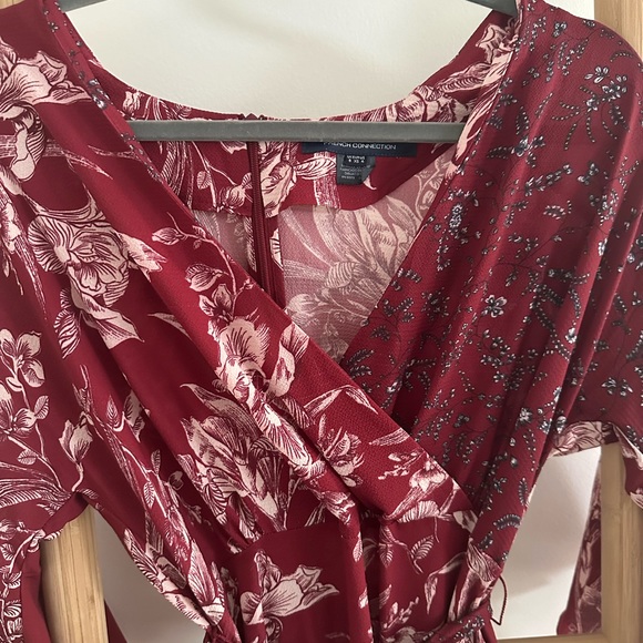 French Connection Frill Mini Wrap Dress in Deep Framboise in Size 4 - Picture 7 of 8